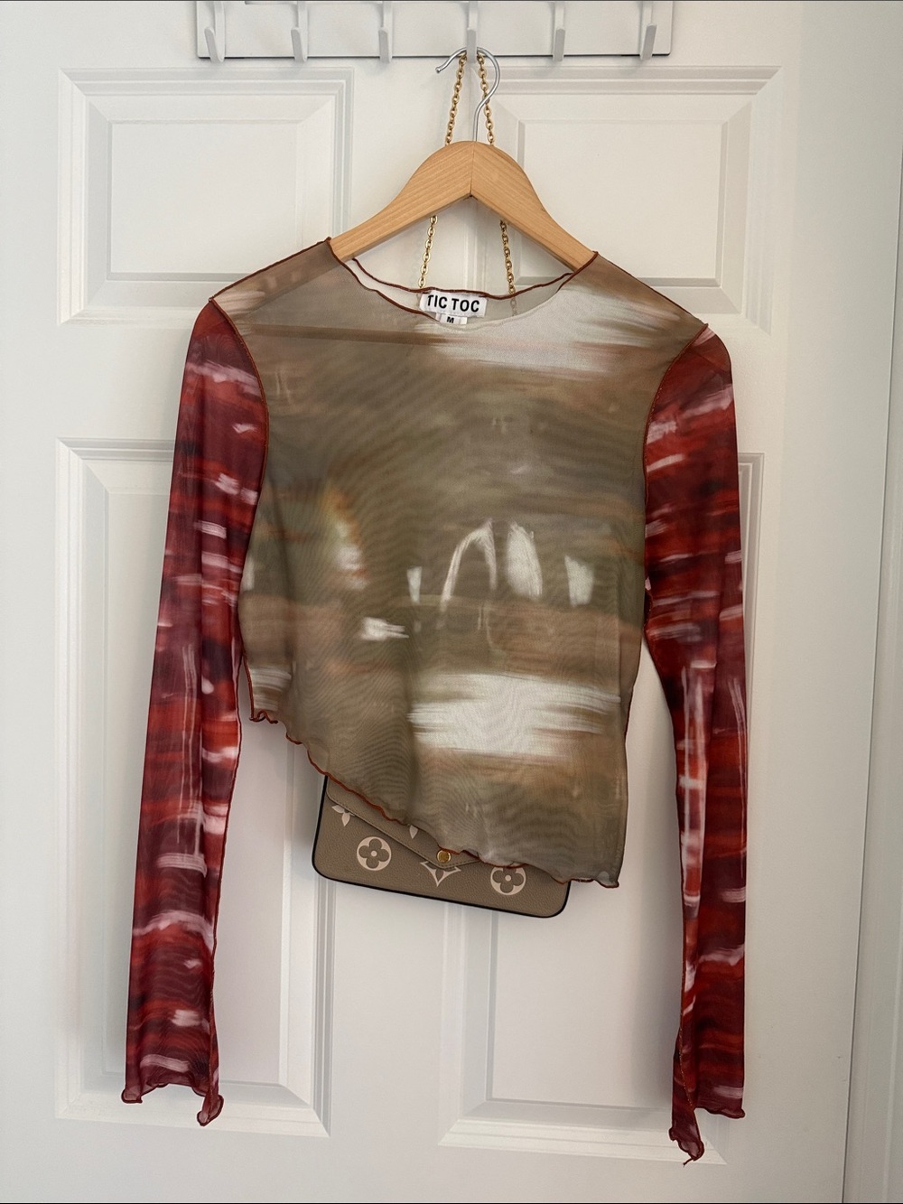 Tic Toc Sheer Long-Sleeve Mesh Top in Olive & Burgundy